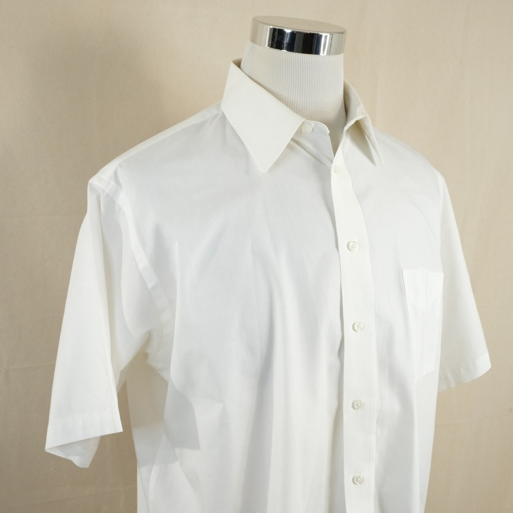 Stafford 17 Broadcloth Dress Shirt All White Wrinkle Free Short Sleeeve Mens